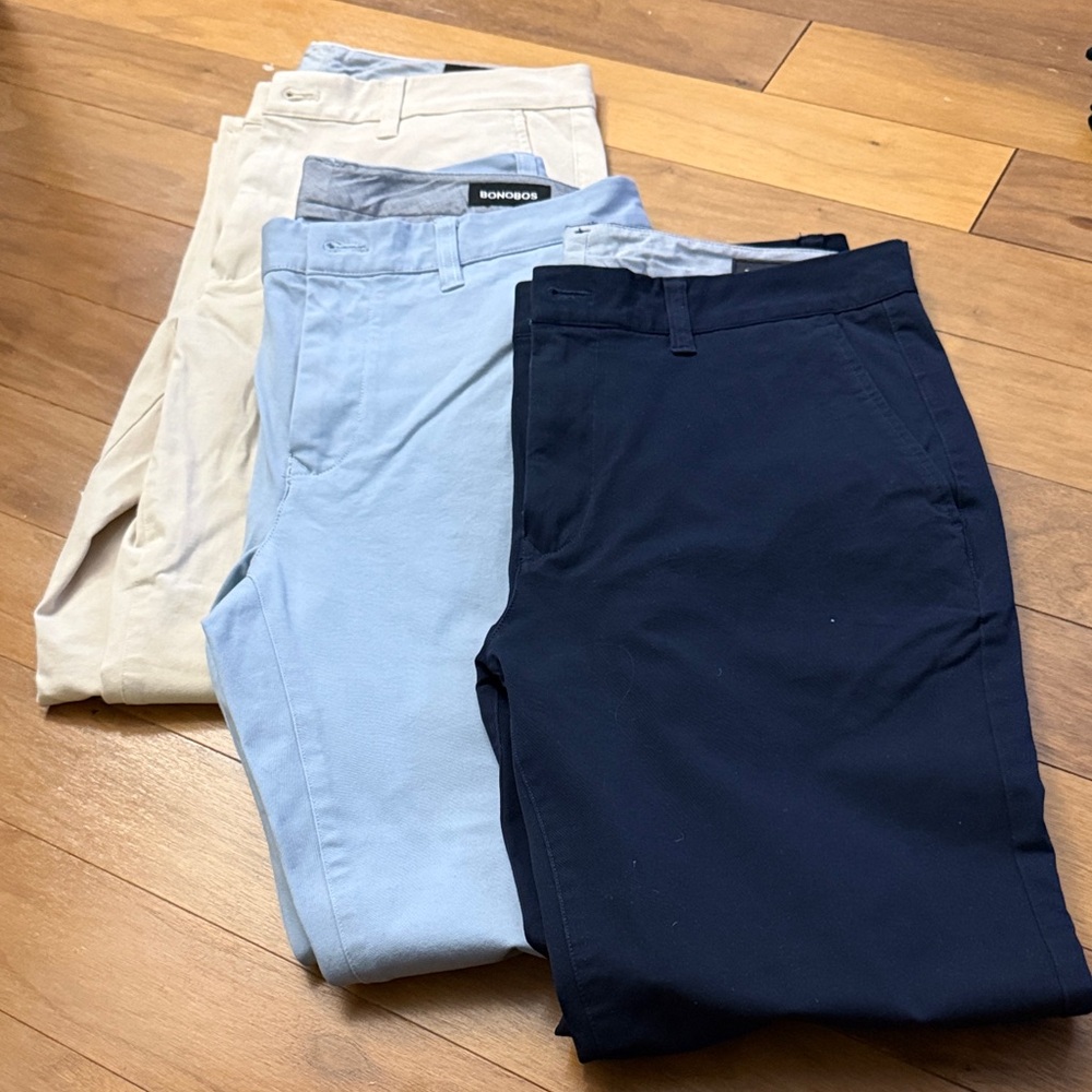 Bonobos Men's Slim Taper Chino Pants — Navy, Light Blue, Khaki Size 31 x 30 NWT!